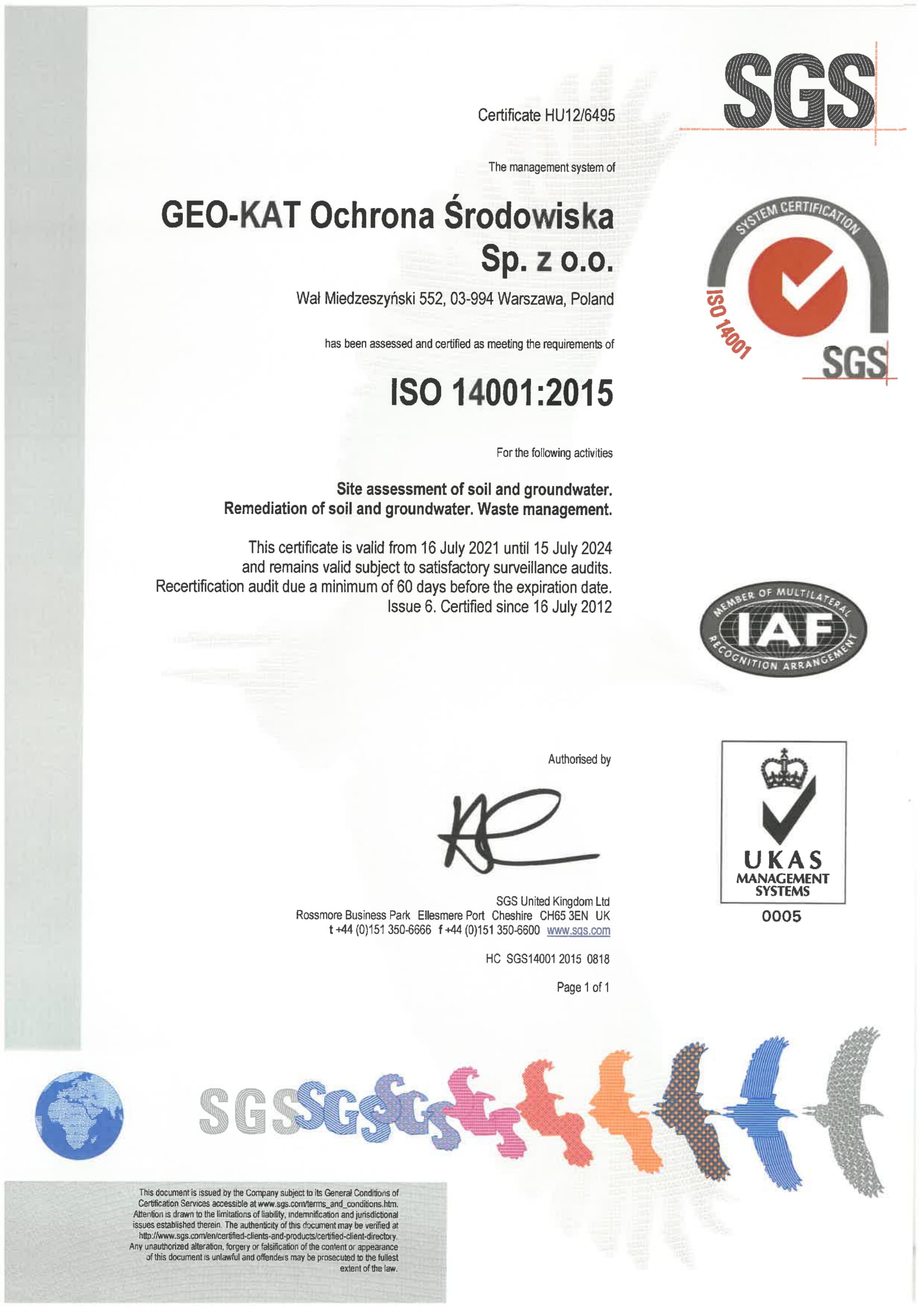 GEO-KAT Ochrona Środowiska Sp. z o.o. – ISO 14001:2015