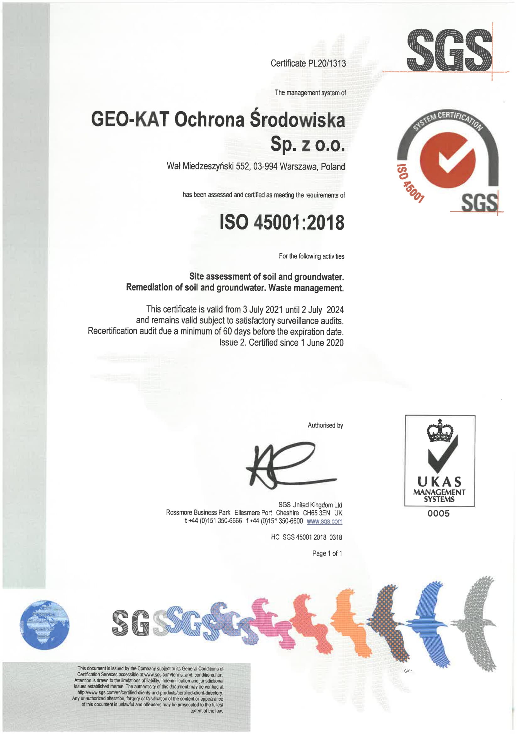 GEO-KAT Ochrona Środowiska Sp. z o.o. – ISO 45001:2018