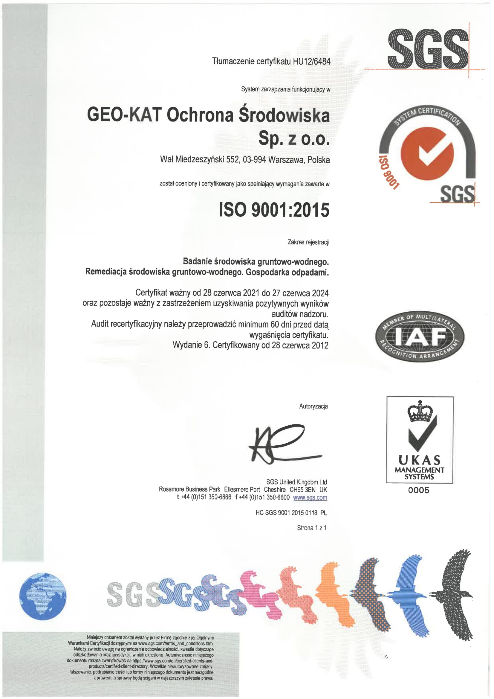 GEO-KAT Ochrona Środowiska Sp. z o.o. – ISO 9001:2015